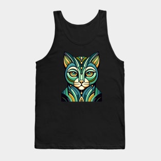 Deco Feline Fusion: Bold Geometric Cat in Fresh Colors Tank Top